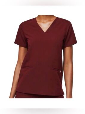 FIGS Women's Burgundy Casm Three-Pocket Scrub Top - S / Burgundy